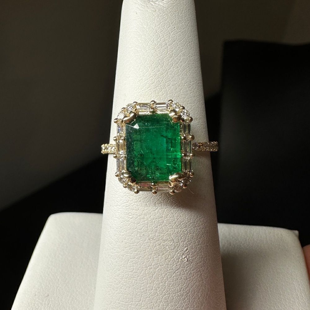 NWOT 1.96ct Zambian Emerald, .50cts of diamonds in 14k yellow gold ring!